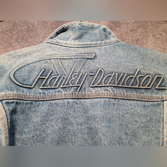 Vintage Harley Davidson Logo Denim Button Jean Jacket Unisex Men's Medium - Picture 2 of 13